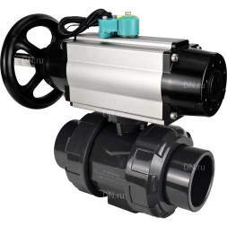 Кран шаровой BV4242E-FP-GRM-ISO Дн40 Ру10 полнопроходной, корпус - НПВХ, шар - НПВХ, уплотнение - EPDM, с пневмоприводом PA-DA-105-1, пневмораспределителем 4M310-08 AC220V и магнитным переключателем ALS200D