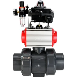 Кран шаровой BV4242E-FP-GRM-ISO Дн40 Ру10 полнопроходной, корпус - НПВХ, шар - НПВХ, уплотнение - EPDM, с пневмоприводом PA-DA-052, пневмораспределителем 4M310-08 DC24V, БКВ APL-410N EX и БПВ AFC2000
