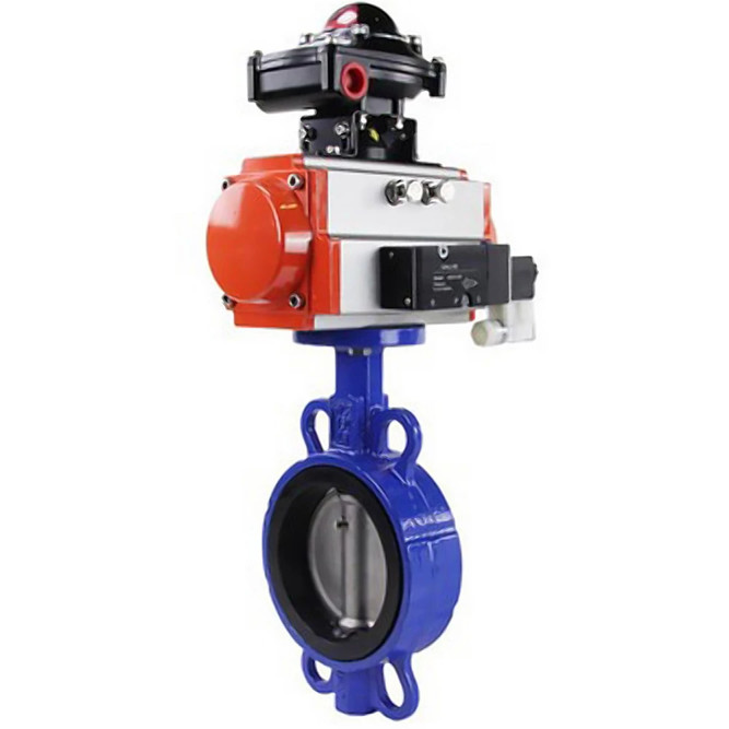Затвор дисковый поворотный WBV1432N-2W-Fb-H Ду150 Ру16 межфланцевый, корпус - чугун GGG50, диск - нержавеющая сталь 316L, уплотнение - NBR, с пневмоприводом PA-DA-105, пневмораспределителем 4M320-10 AC220V, БКВ APL-410N EX