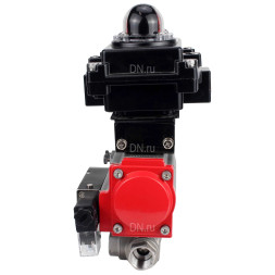 Кран шаровой BV3232P(4pc)-SP-3WL-T-ISO-H Ду65 Ру40 стандартнопроходной трехходовой L-тип, нержавеющая сталь SS316, внутренняя резьба, PTFE, пн.приводом PA-DA-083, пн.распределителем 4M310-08 DC24V и БКВ APL-410N EX