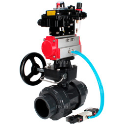 Кран шаровой BV4242E-FP-GRM-ISO Дн15 Ру10 полнопроходной, корпус - НПВХ, шар - НПВХ, уплотнение - EPDM, с пневмоприводом PA-DA-052, пневмораспределителем 4V320-08 AC220V, ручным дублером MON1-250-T26-ISO, БКВ APL-410N EX и БПВ AFC2000