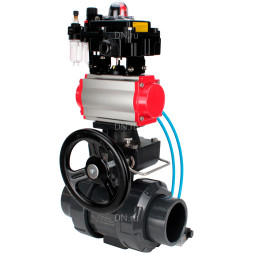 Кран шаровой BV4242E-FP-GRM-ISO Дн15 Ру10 полнопроходной, корпус - НПВХ, шар - НПВХ, уплотнение - EPDM, с пневмоприводом PA-DA-052, пневмораспределителем 4V320-08 AC220V, ручным дублером MON1-250-T26-ISO, БКВ APL-410N EX и БПВ AFC2000