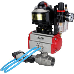 Кран шаровой BV3232P(2pc)-FP-T-ISO-H 2 1/2″ Ду65 Ру40 полнопроходной двухходовой, нержавеющая сталь SS316, внутренняя резьба, уплотнение - PTFE, с пн.приводом PA-DA-083 пн.распределителем 4V320-08 AC220V БПВ AFC2000 БКВ APL-510N-EX