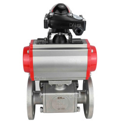 Кран шаровой BV3232P(4pc)-FP-3WL-F Ду32 Ру16 полнопроходной трехходовой, фланцевый, корпус - нержавеющая сталь SS316, с пневмоприводом PA-SA-083 с возвратными пружинами, пневмораспределителем 4M310-08 DC24V и БКВ APL-210N