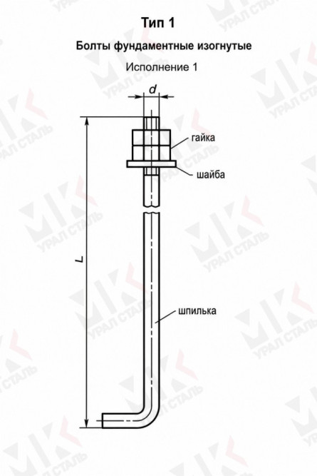 Болт фундаментный тип 1.1 М30х800 мм ГОСТ 24379.1-2012 изогнутый