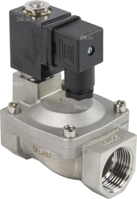 Клапан электромагнитный VS431-VT-NC-24VAC 1″ Ду25 Ру16 пилотного действия двухходовой, корпус - сталь нержавеющая 304, присоединение - внутренняя резьба, уплотнение - VITON, нормально-закрытый, катушка - 24В AC