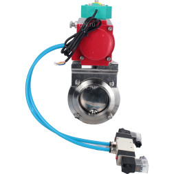 Затвор дисковый поворотный WBV3131S-2W-W-H Ду32 Ру10 под приварку, пищевая нержавеющая сталь 304, уплотнение - Silicon, с пневмоприводом PA-DA-052, пневмораспределителем 4V320-08 AC220V и магнитным переключателем ALS200D