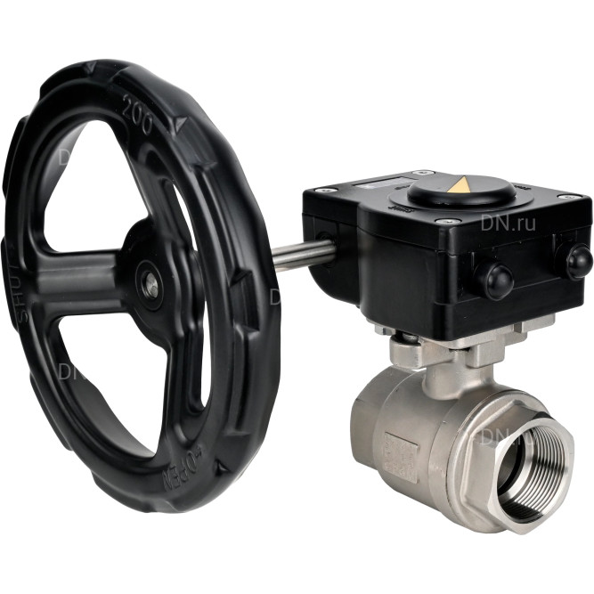 Кран шаровой BV3232P(2pc)-FP-T-ISO-H 3/8″ Ду10 Ру63 полнопроходной двухходовой, нержавеющая сталь SS316, внутренняя резьба, уплотнение - PTFE, с редуктором HAM RQN1-180Z-T40