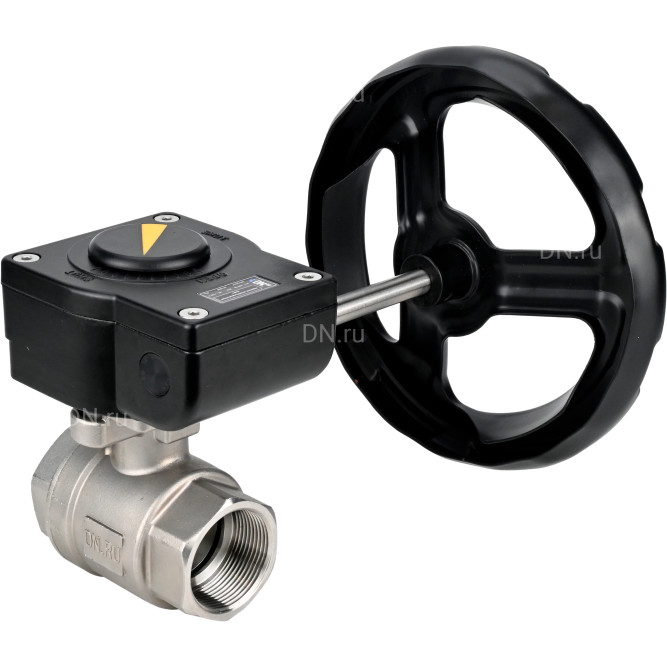 Кран шаровой BV3232P(2pc)-FP-T-ISO-H 3/8″ Ду10 Ру63 полнопроходной двухходовой, нержавеющая сталь SS316, внутренняя резьба, уплотнение - PTFE, с редуктором HAM RQN1-180Z-T40
