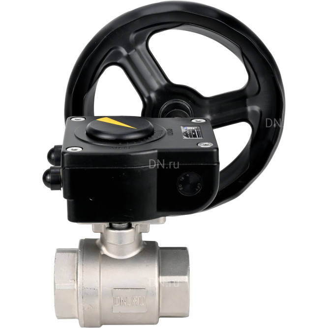 Кран шаровой BV3232P(2pc)-FP-T-ISO-H 3/8″ Ду10 Ру63 полнопроходной двухходовой, нержавеющая сталь SS316, внутренняя резьба, уплотнение - PTFE, с редуктором HAM RQN1-180Z-T40