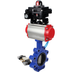 Затвор дисковый поворотный WBV1631N-2W-Fb-H Ду125 Ру16 LUG корпус - чугун QT450, диск - нержавеющая сталь 304, уплотнение - NBR, с пневмоприводом PA-SA-140, пневмораспределителем 4V320-08 AC220V и БКВ APL-410N EX