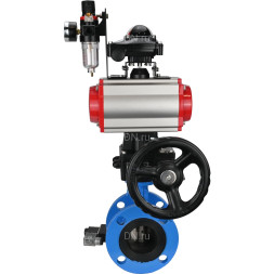 Затвор дисковый поворотный WBV1313E-2W-F-H Ду200 Ру16 фланцевый, корпус - чугун GGG40, диск - чугун GGG40, EPDM, с пневмоприводом PA-DA-140, пневмораспределителем 4V320-08 AC220V, БКВ APL-210N, ручным дублером MON2-450-T28-ISO и БПВ AFC2000