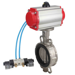 Затвор дисковый поворотный WBV3131E-2W-Fb-H Ду150 Ру16, корпус - нержавеющая сталь 304, диск - нержавеющая сталь 304, уплотнение - EPDM, с пневмоприводом PA-SA-160 и пневмораспределителем 4V320-10 AC220V