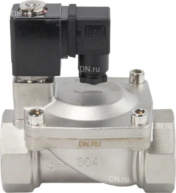 Клапан электромагнитный VS431-VT-NC-24VAC 1 1/2″ Ду40 Ру16 пилотного действия двухходовой, корпус - сталь нержавеющая 304, присоединение - внутренняя резьба, уплотнение - VITON, нормально-закрытый, катушка - 24В AC