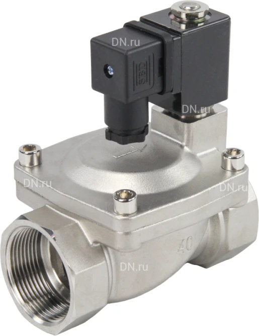 Клапан электромагнитный VS431-VT-NC-24VAC 1 1/2″ Ду40 Ру16 пилотного действия двухходовой, корпус - сталь нержавеющая 304, присоединение - внутренняя резьба, уплотнение - VITON, нормально-закрытый, катушка - 24В AC