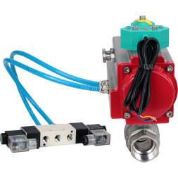 Кран шаровой BV3232P(2pc)-FP-T-ISO-H Ду65 Ру40 полнопроходной, внутренняя резьба, корпус - нержавеющая сталь 316, уплотнение - PTFE, с пневмоприводом PA-DA-083, пневмораспределителем 4V320-10 AC220V и магнитным переключателем ALS200D