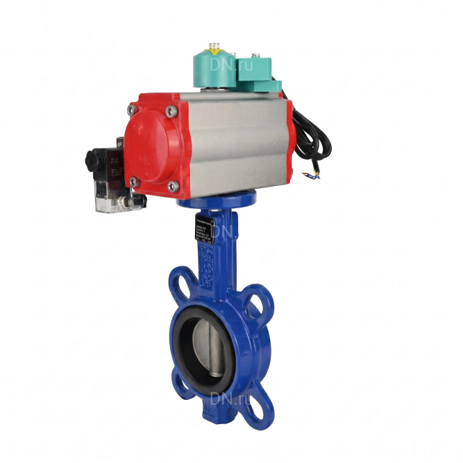 Затвор дисковый поворотный WBV1132N-2W-Fb-H Ду40 Ру16 корпус - чугун GG25, диск - нержавеющая сталь 316L, уплотнение - NBR, с пневмоприводом PA-SA-083, пневмораспределителем 4M310-08 DC24V и магнитным переключателем ALS200D