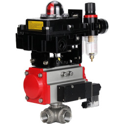 Кран шаровой BV3232P(4pc)-SP-3WL-T-ISO-H Ду25 Ру63 стандартнопроходной трехходовой L-тип, нержавеющая сталь SS316, внутренняя резьба, PTFE, пн.приводом PA-DA-052, пн.распределителем 4M310-08 DC24V, БКВ APL-410N EX и БПВ AFC2000