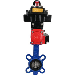 Затвор дисковый поворотный WBV1432E-2W-Fb-H Ду150 Ру16, корпус - чугун GGG50, диск - нержавеющая сталь 316L, уплотнение - EPDM, с пневмоприводом PA-SA-130 с возвратными пружинами, пневмораспределителем 4M310-08 AC220V, БКВ APL-410N EX