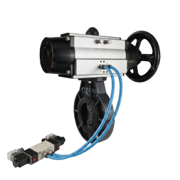 Затвор дисковый поворотный WBV4242E-2W-Fb-ISO Дн150 Ру10 межфланцевый, корпус - НПВХ, диск - НПВХ, уплотнение - EPDM, с пневмоприводом PA-DA-105-1 и пневмораспределителем 4V320-10 AC220V