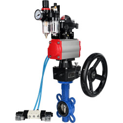 Затвор дисковый поворотный WBV1413E-2W-Fb-H Ду125 Ру16, корпус - чугун GGG50, диск - чугун GGG40, уплотнение - EPDM, с пневмоприводом PA-DA-105, пневмораспределителем 4V320-10 AC220V, БКВ APL-210N, ручным дублером MON2-450-T28-ISO и БПВ AFC2000