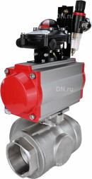 Кран шаровой BV3232P(4pc)-SP-3WL-T-ISO-H Ду25 Ру63 стандартнопроходной трехходовой L-тип, нержавеющая сталь SS316, внутренняя резьба, уплотнение - PTFE, пн.приводом PA-SA-052, пн.распределителем 4M310-08 DC24V, БКВ APL-210N и БПВ AFC2000
